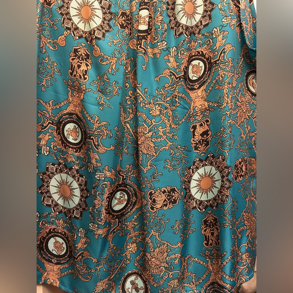 Talbots NWOT Silk File Top Zodiac Print sz 20 sleeveless turquoise, gold, white - Picture 8 of 15